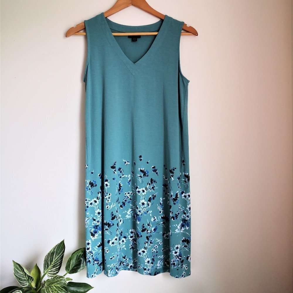 J. Jill Sleeveless Shift Dress Teal Floral Size Small Pettie